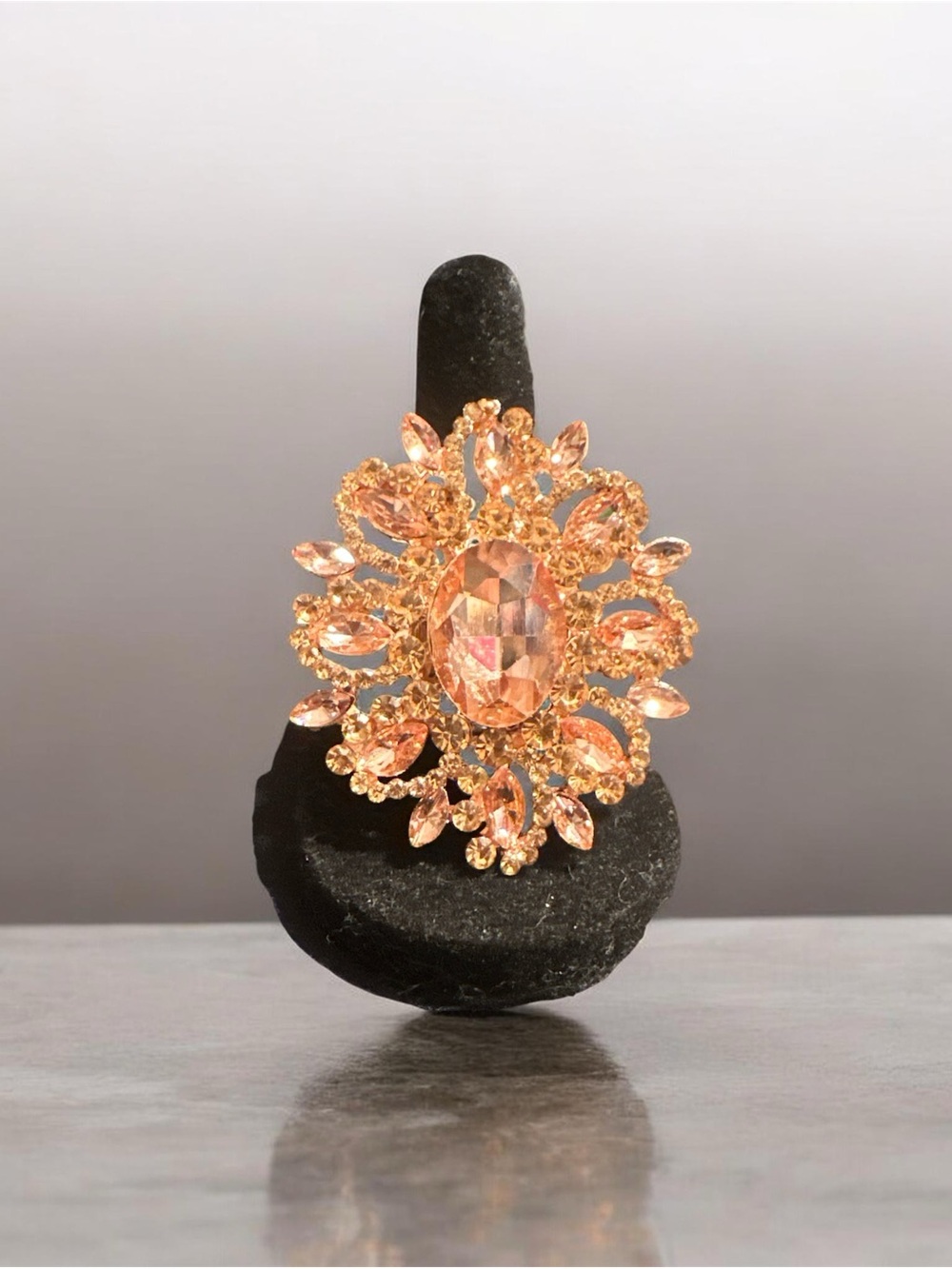 Gold-Tone Pink Crystal Statement Ring